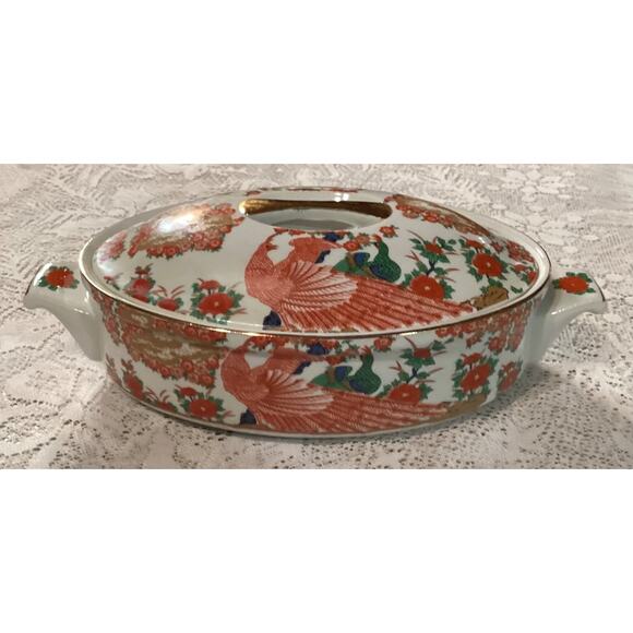 Arita Imari Peacock Oval Casserole Dish Serving Bowl plus Lid Made in Japan - Picture 1 of 9